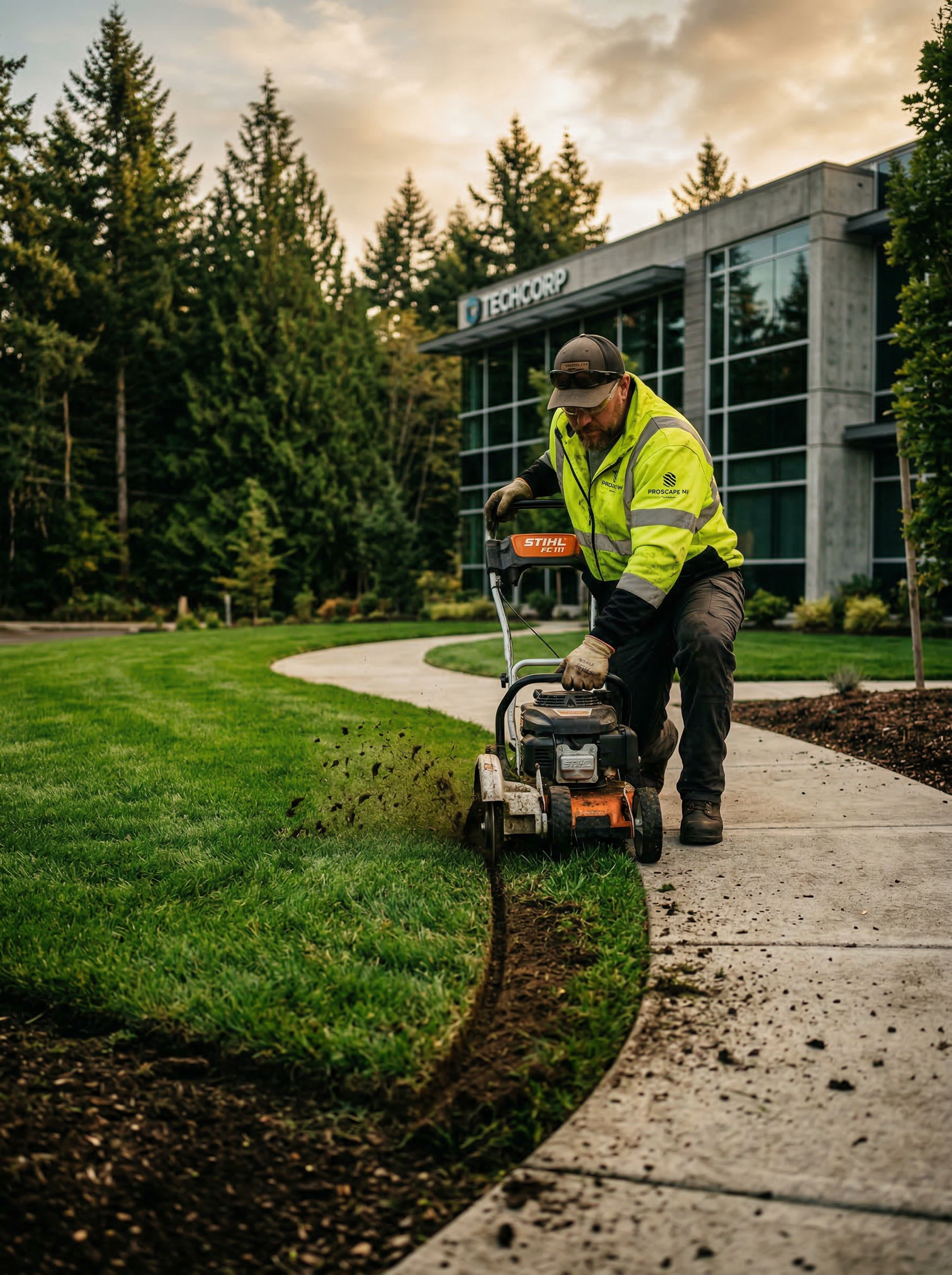 ManageMowed professional crew performing precision edging work